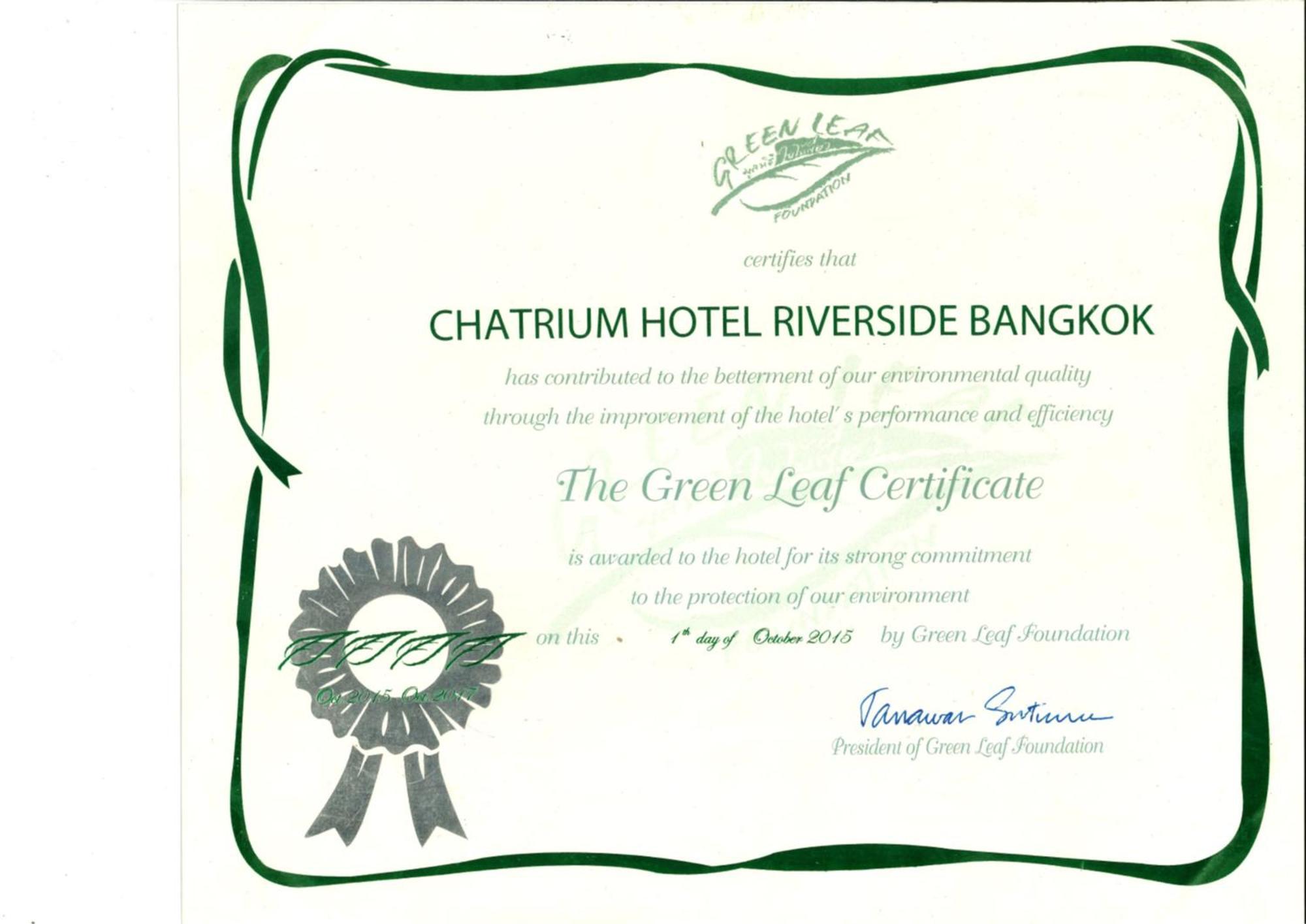 Chatrium Hotel Riverside Bangkok Zewnętrze zdjęcie Green Leaf Certificate