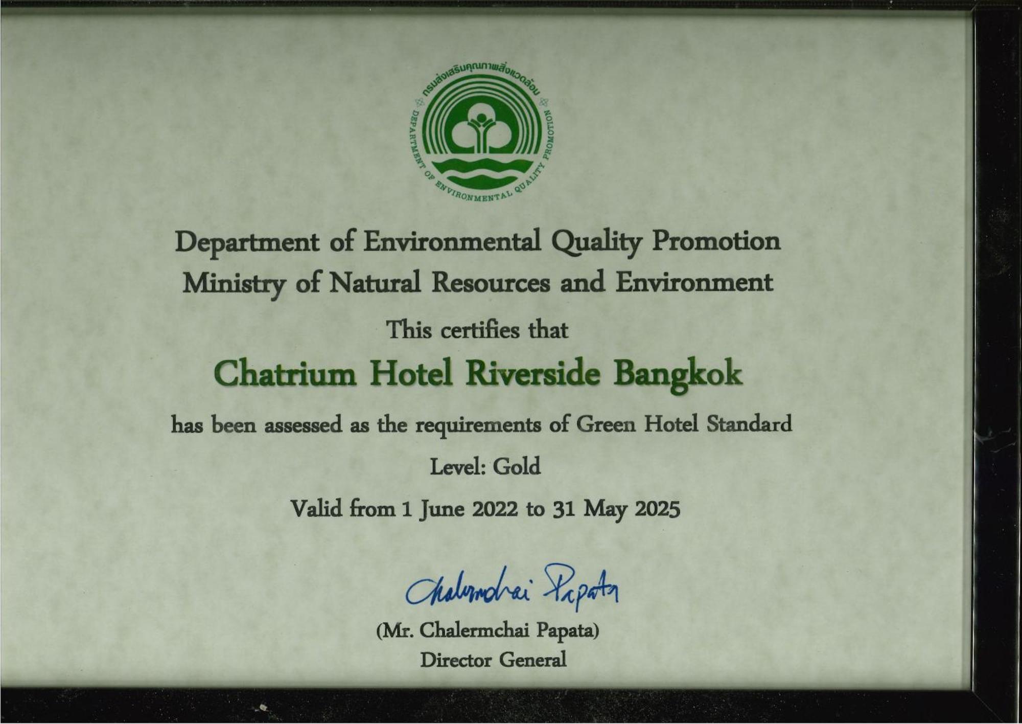 Chatrium Hotel Riverside Bangkok Zewnętrze zdjęcie Green Hotel Standard Gold Award